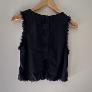 Cloth & Stone Black Sleeveless Fringe Tank Top XS Button Front Cropped